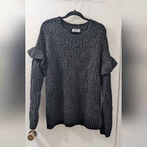 Old Navy Black Textured Sweater with Ruffle Sleeves